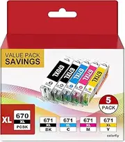 670XL 671XL Ink Cartridges Compatible with Canon 670 671 Ink Work with Canon PIXMA MG5760 MG5765 MG5766 MG6860 MG6865 MG7760 MG7765 MG7766 PIXMA TS5060 TS6060 TS8060 TS9060 Printer (5 Pack)