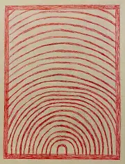 Caroline Blum - Minimalist Original Ballpoint Pen Drawing - Red Cave