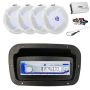 Dual Marine Radio, Spa Bezel,Adapter,Antenna,Amp,Kit, 4x 8'' LED White Speaker