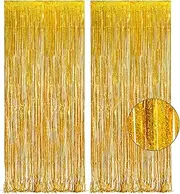 Gold Fringe Curtain Tinsel Backdrop - GREATRIL Foil Fringe Curtain Party Streamers for Prom 2025 NYE New Years Eve Birthdays Christmas Theme Party Decorations Pack of 2