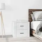 Stable Bedside Table Storage Cabinet Engineered Wood Nightstand High Gloss White