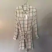 New! Reiss Sasha Long Sleeve Plaid Check Dress Grey White Size 10 13862