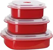 Reston Lloyd Calypso Basics by 6-Piece Microwave Cookware, Steamer and Storage Set, Red