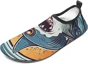[BTCOWZRV] Water Shoes for Women Men Hand Drawn Shark Water Sports Shoes Slip-on Breathable Lightweight Athletic Aqua Sock