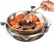 Shabu Shabu Pot, Hot Pot with Divider, Stainless Steel Pots with Detachable Filter Basket, Basin Grid, Rotating 2 Layer Hotpot for Induction Cooktop, Gas Stove