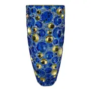 Murano Glass Vase Bubble Blue Gold Handmade Painted Millefiori 35cm
