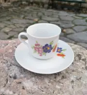 Floral retro porcelain coffee set, vintage Turkish coffee/espresso cups in a box