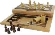 3-in-1 Camphor Wood Chess, Checkers and Backgammon Game Set with a Folding