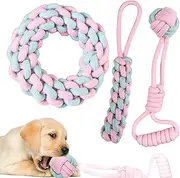 Rope Dog Toys for Aggressive Chewers, Tug Rope for Dogs, Set of 3 Heavy Duty Interactive Chew Teether for Medium Breed Teeth Cleaning Exercise Boredom Relief Backyard