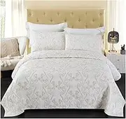 Quilt Set Queen King Size Bedspread Bedding Set Beige Luxurious Cotton Embroidered Coverlet Lightweight Comforter with 2 Pillowcase(270x234cm+51x66cm x2)