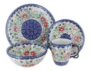 Blue Rose Polish Pottery Jungle Bouquet 16 Piece Dinner Set