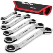 6x Double Offset Reversible Ratcheting Wrench Set Metric Ratchet Spanner Crv
