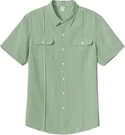 [TBMPOY] Mens Linen Button Down Shirts Short Sleeve Summer Beach Shirt Casual Hawaiian Dress Shirts for Men with Two Pockets