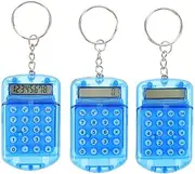 Kisangel 3Pcs Mini Solar Calculator: Transparent Design, Cartoon Flip Cover, Keychain Calculator, Student Portable, Office Supplies (Blue)