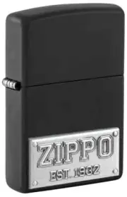 Zippo 48689, License Plate Lighter, Emblem, Black Matte, NEW