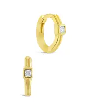 Sterling Forever 14K Over Silver CZ Square Cut Micro Hoops