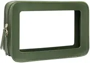 Clear Makeup Bag Organizer, TSA Approved Portable Travel Toiletry Bag Multipurpose Cosmetic Bag Case for Women Vegan Leather Make Up Pouch Transparent Vinyl Windows, Green, Clear Tsa Makeup Bag