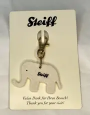Steiff Thick Felt White Elephant Keyring Purse Charm 2009 On Card Exclusive