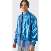 Mens Blue Boxy Fit Metallic Ma1 Bomber Jacket
