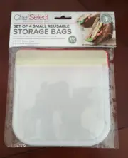 Lot 4 Chef Select Reusable Silicone Sandwich Snack Valuables Storage Food Bag