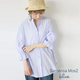 Samansa Mos2 blue 素色糖果袖剪裁圓領襯衫(FG32L0A0680)