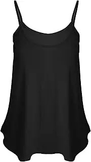 [FASHION MY LOVE] Womens Plain Sleeveless Round Scoop Neckline Stretch Slim Straps Strappy Flared Swing Camisole T-Shirt Vest Top UK Size 8-26