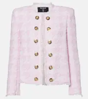 [Balmain] Balmain Houndstooth cotton-blend tweed jacket UK 18 white