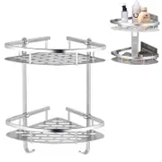 2 Layers Triangular Shower Caddy Shelf Bathroom Corner Bath Rack Storage Holder Organizer