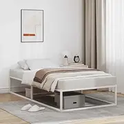 Elegant White Metal Single Bed Frame with Storage | 92x187 cm Single Size | Sturdy Powder-Coated Metal Construction | Space-Saving Design | Mattress Not Included