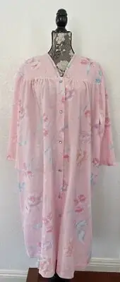 NWT Vtg Partners Mervyns Pink Fleece Snap Buttons Robe Housecoat Size XXL