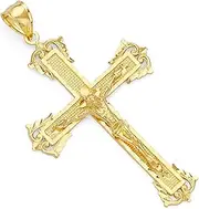 [The World Jewelry Center] 14k Yellow Gold Crucifix Jesus Cross Religious Charm Pendant (Size : 54 x 31 mm)