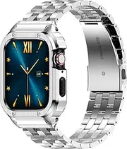 HASLFM Stainless Steel Watch Band and case Compatible with Apple Watch Ultra 2/Ultra Series 9/8/7/6/5/4/3/2/1/SE,Metal Cover with Strap for iWatch (38mm/40mm/41mm/44mm/45mm/49mm)