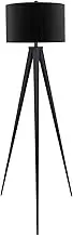 Floor Lamp Tripod Stand Round Drum Shade Wood Finish Legs Light Reading Black