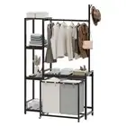 Laundry Basket, 2 Section Laundry Hamper With Shelf, Clothes Rack with Laundr...