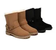 AUSTRALIAN SHEPHERD® UGG Boots Women Sheepskin Wool Mid Calf Sarah - Chestnut / AU Ladies 11 / AU Men 9 / EU 42