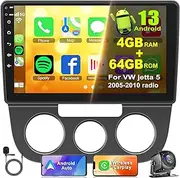 Android 13 Car Radio Stereo for Volkswagen Jetta 2005-2010 Built in Wireless Carplay/Android Auto, 10 inch1280 * 800 Touch Screen Head Unit 4G RAM 64G ROM with DSP BT GPS WiFi,Backup Camera