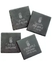 Susquehanna Glass Set of 4 Pineapple Talk Assortment Slate Coasters