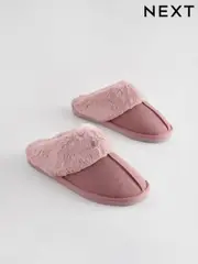 Mink Pink Suede Faux Fur Lined Mule Slippers (666762) | $41