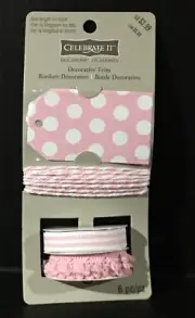 Decorative Trim Ribbon String Tags Pink White 6 Pc Celebrate It New