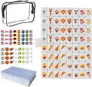 Gemormonee 65 Tiles 30mm Seaside Escape Game Blocks, Seaside Escape Game Tiles, Mahjong Game, Sea Side Escape Tile Game, ABS Material Game Set with DIY PVC Stickers (8 Animals Pattern+8 Foods Pattern)