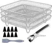 Air Fryer Rack - 8 Inches Air Fryer Grill Tray | Non-Stick Stainless Square Stackable Drying Basket Set for Vegetable Bacon Meat Toast Baking Grilling