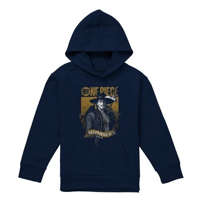 One Piece Mihawk Etched Portrait Kids Hoodie, Navy, 5-13 Years