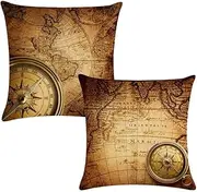 7ColorRoom 2pack Bird&Flower Pillow Cases Home Decorative Throw Pillow Covers 18"×18"Cushion Covers for Sofa Couch Brown Map