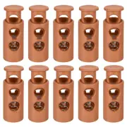 30Pcs 4mm Cord Lock Plastic Double Hole Spring Toggle Stoppers, Brown