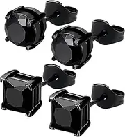 NEWITIN 2 Pairs Black Stud Earrings for Men Hypoallergenic Earrings Inlaid Cubic Zirconia Earrings Stainless Steel Stud Earrings for Men Women