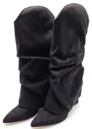 Nine West Amazin2 Women's Black Pointed Toe Slip On Heeled Boots Size 10M