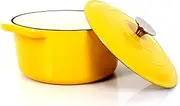 Echtwerk Cast Iron Casserole Pot with Enamel Coating, Cast Iron Casserole with Lid, Round Bread Baking Pot, Suitable for Ovens, Grill, BBQ and Induction, Yellow, 3.5 L, Diameter 22.5 cm, Large