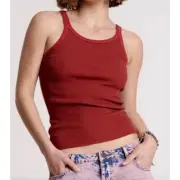 One Teaspoon NEW Rib Singlet Tank Top in Wine/Red Size XXS