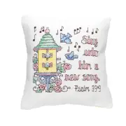 Sing Unto Him Cross Stitch Mini Pillow Psalm 33:3 Bluebird, Bird House Finished