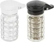 Tablecraft Moisture Proof Salt & Pepper Shakers - 1.5 Oz - Glass w/Black & White Lids Spring Loaded, No Clog, Set of 2